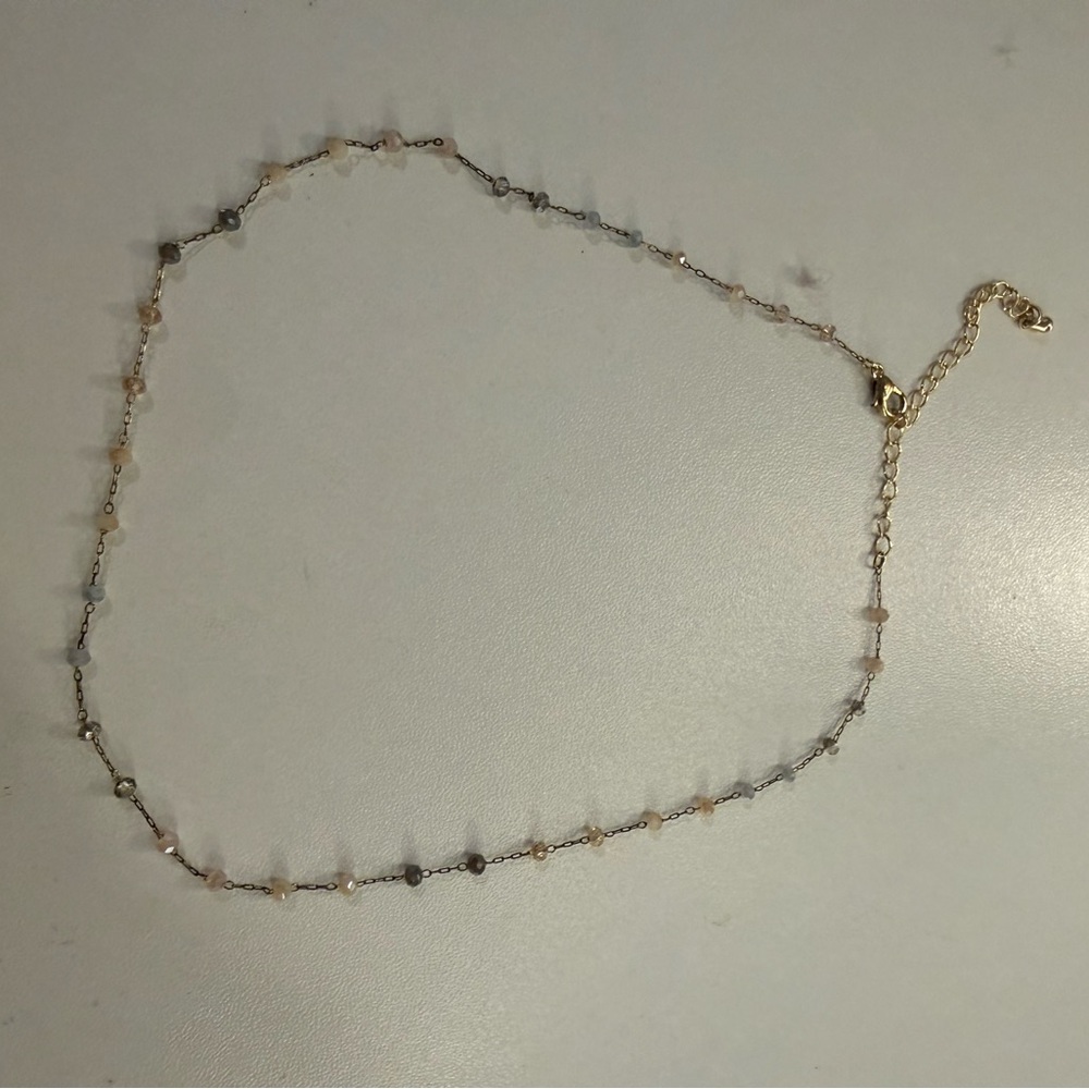 Altar'd State Gold Chain Necklace with Cream and Light Gray Beads